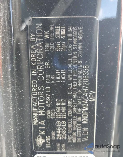 2017 Kia Sportage Lx из США, поврежденный, VIN KNDPM3AC4H7206356